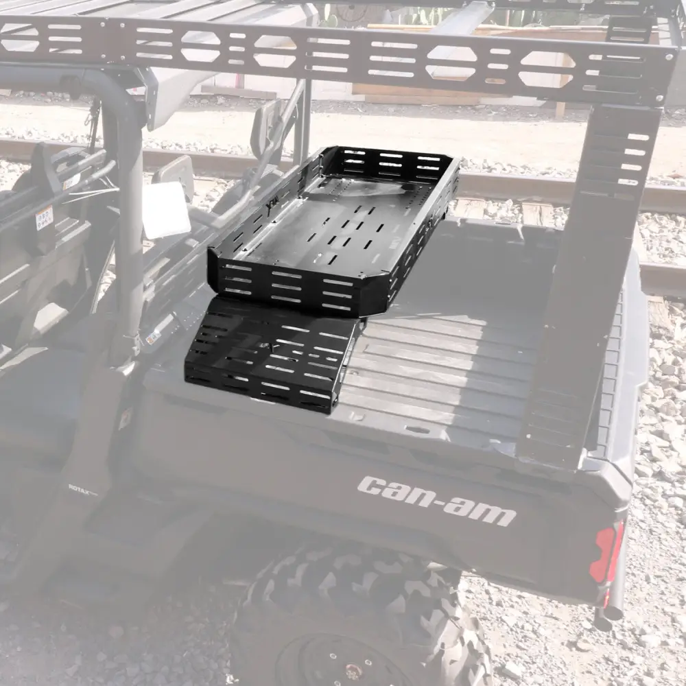 An ATV with the AFX Motorsports Universal Overbed Cargo Rack installed.